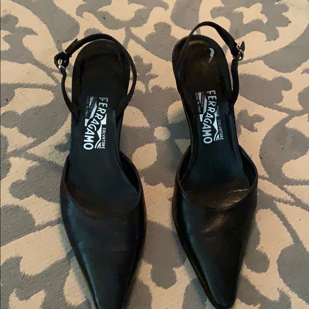 Salvatore ferragamo black slingback shoes